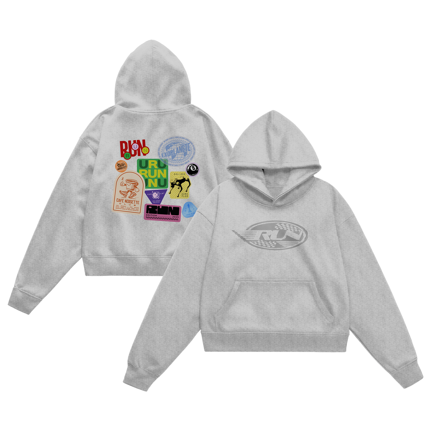 SWEAT-CAPUCHE "RUN" - GRIS CHINÉ