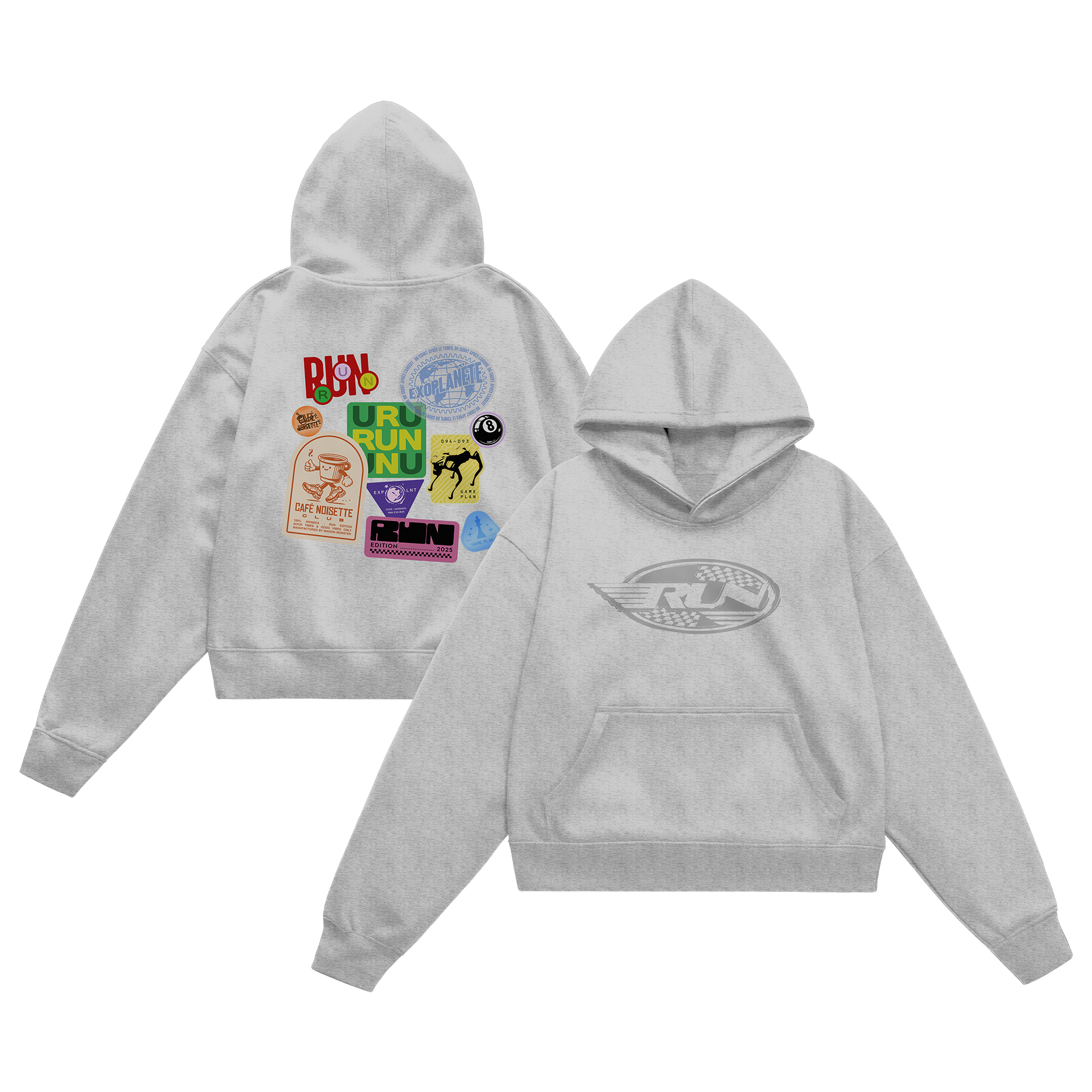 SWEAT-CAPUCHE "RUN" - GRIS CHINÉ